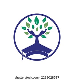 Concepto del logotipo de seguro y apoyo educativo. Límite de graduación y logotipo del icono del árbol de mano.
