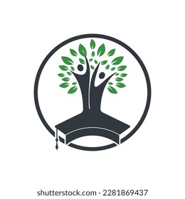 Education insurance and support logo concept. Graduation cap and human tree icon logo.