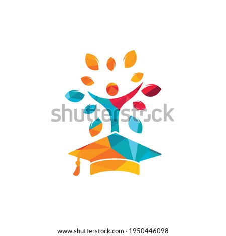 Education insurance and support logo concept. Graduation cap and human tree icon logo.	
