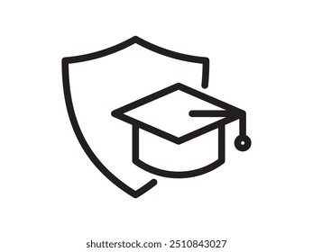 Education insurance, toga shield symbol icon illustration