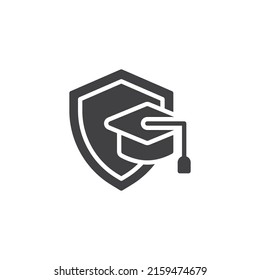Education insurance vector icon. filled flat sign for mobile concept and web design. Graduate cap and shield glyph icon. Symbol, logo illustration. Vector graphics