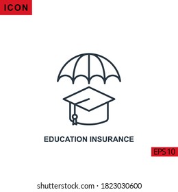 Education insurance vector icon on white background. Illustration line icon for graphic, print media interfaces and web design.