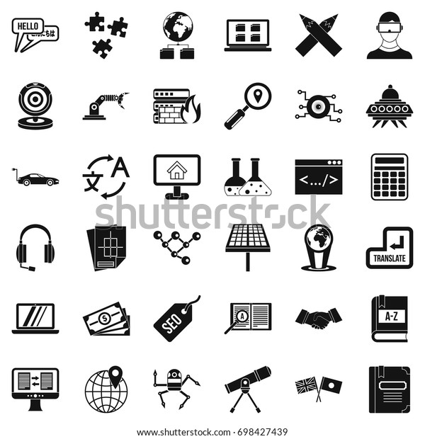 Education in internet icons set. Simple style\
of 36 education in internet vector icons for web isolated on white\
background
