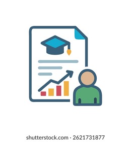 Education investment plan illustration depicts growth through charts and symbols. Flat style icon design focuses on student success.