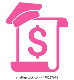 Education Invoice icon. Vector style is flat iconic symbol with rounded angles, pink color, white background.