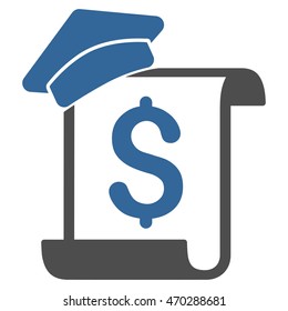 Education Invoice icon. Vector style is bicolor flat iconic symbol with rounded angles, cobalt and gray colors, white background.