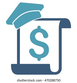 Education Invoice icon. Vector style is bicolor flat iconic symbol with rounded angles, cyan and blue colors, white background.