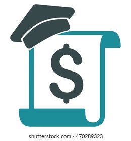 Education Invoice icon. Vector style is bicolor flat iconic symbol with rounded angles, soft blue colors, white background.
