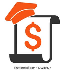 Education Invoice icon. Vector style is bicolor flat iconic symbol with rounded angles, orange and gray colors, white background.