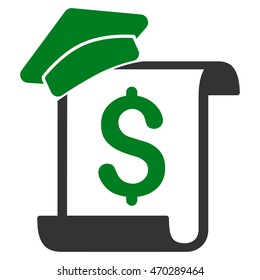 Education Invoice icon. Vector style is bicolor flat iconic symbol with rounded angles, green and gray colors, white background.