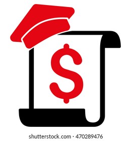 Education Invoice icon. Vector style is bicolor flat iconic symbol with rounded angles, intensive red and black colors, white background.