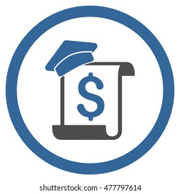 Education Invoice rounded icon. Vector illustration style is flat iconic bicolor symbol, cobalt and gray colors, white background.