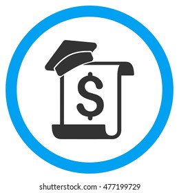Education Invoice vector bicolor rounded icon. Image style is a flat icon symbol inside a circle, blue and gray colors, white background.
