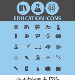education isolated icons, signs, illustrations, silhouettes, vectors set