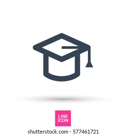 Education isolated minimal single flat linear icon for application and info-graphic. Cap line vector icon for websites and mobile minimalistic flat design.