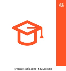 Education isolated minimal single flat linear icon for application and info-graphic. Cap line vector icon for websites and mobile minimalistic flat design.