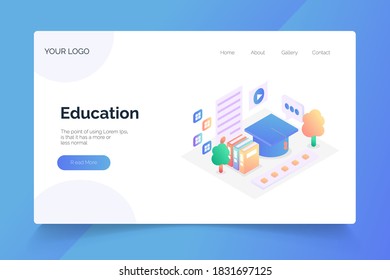 Education isometric. landing page vector template