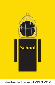 Education issues concept. Pupil with cage on his had 