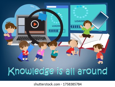 Education is the key to unlocking potential use device to lives and learn everything everywhere and love sharing knowledge  vector illustration