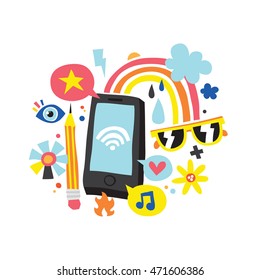 Education for kids cartoon summer objects set isolated vector background illustration