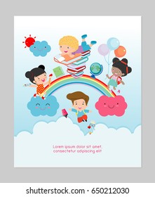 education kids and rainbow, back to school, education concept, child and books, Template for advertising brochure, your text ,Vector Illustration