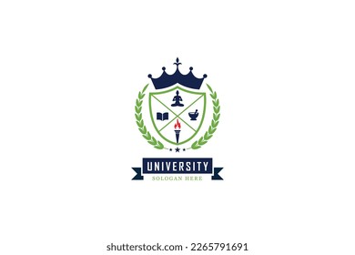 logotipo del rey de la educación. logo del club de institutos de la universidad de educación y de la academia universitaria. estilo emblema del logotipo de aprendizaje