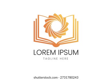 Education Knowledge Book with Rising Sun Icon for School Library Online Learning Publishing and Academic Research Business Vector logo template