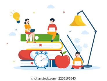 Education and knowledge Books for Learning Suitable for poster, Web and Mobile Services in Flat Style Cartoon Hand Drawn Templates Illustration