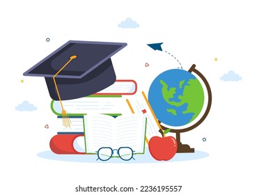 Education and knowledge Books for Learning Suitable for poster, Web and Mobile Services in Flat Style Cartoon Hand Drawn Templates Illustration