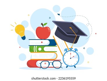 Education and knowledge Books for Learning Suitable for poster, Web and Mobile Services in Flat Style Cartoon Hand Drawn Templates Illustration