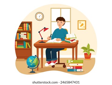 Bildung und Wissensbücher Vektorillustration mit Menschen Lernen oder Lesen von Büchern für das Lernen in einem flachen Stil Cartoon Hintergrund