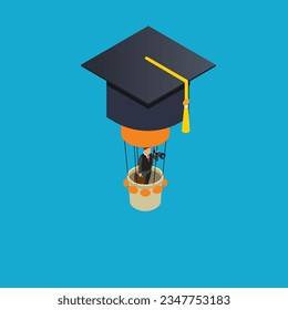 Education or knowledge to growth career path isometric 3d vector concept for banner, website, illustration, landing page, flyer, etc