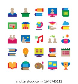 Education & knowledge icon pack, flat color style version