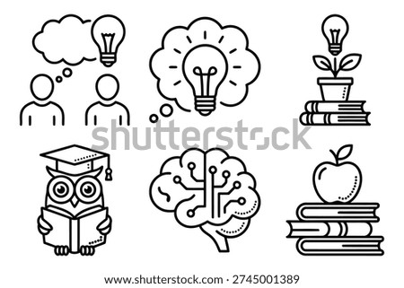 Education and knowledge icons, representing learning, ideas, wisdom, and growth