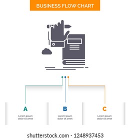 education, knowledge, learning, progress, growth Business Flow Chart Design with 3 Steps. Glyph Icon For Presentation Background Template Place for text.
