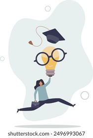 La Educación o el conocimiento es poder para construir creatividad, idea o solución, concepto de curso académico o de formación. Diseño plano. Ilustración con personas.