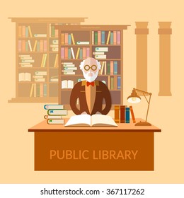 Education and knowledge professor librarian in the library bookstore exam preparation vector 