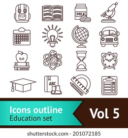 Education knowledge science college and elementary school outline icons set isolated vector illustration