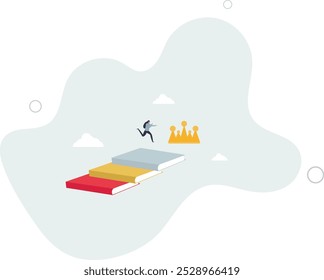Education or knowledge steps to success, learning or study for skill development to achieve business success concept.flat design with people.