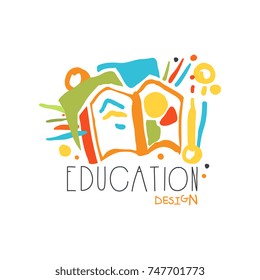 Education label design concept with educational supplies