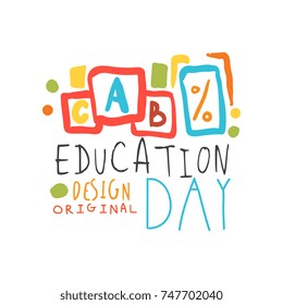 Education label original design with cubes alphabet