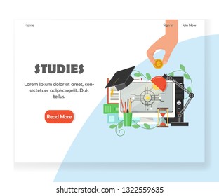 Education landing page template. Vector flat style design concept for website and mobile site development. Studies, investing in company staff education.