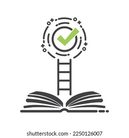 Education leads to success, a book and a ladder to a check mark.