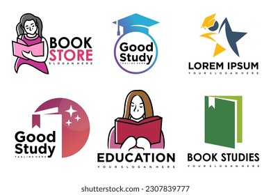 education and learn logo set.school book,graduate hat,book store and student.Teaching symbols