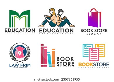 conjunto de logotipos de educación y aprendizaje.libro escolar, sombrero de graduación, bolso, librería y alumno.Símbolos de enseñanza