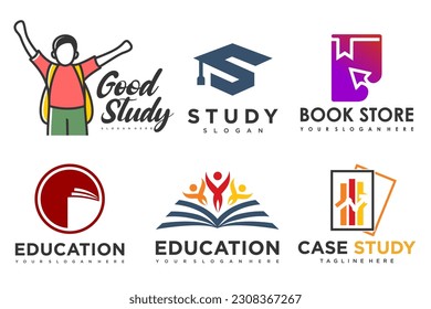 education and learn logo set.school book,graduate hat,book store and student.Teaching symbols