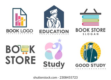 education and learn logo set.school book,graduate hat,book store and student.Teaching symbols