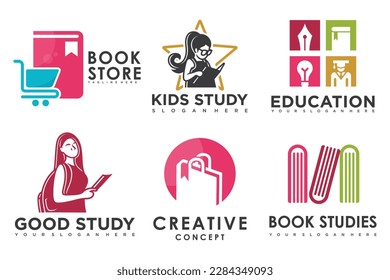 education and learn logo set,university and school book,graduate hat and book store.Teaching symbols