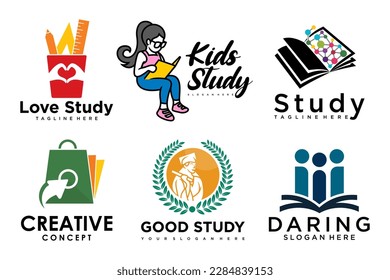 education and learn logo set,university and school book,graduate hat and book store.Teaching symbols