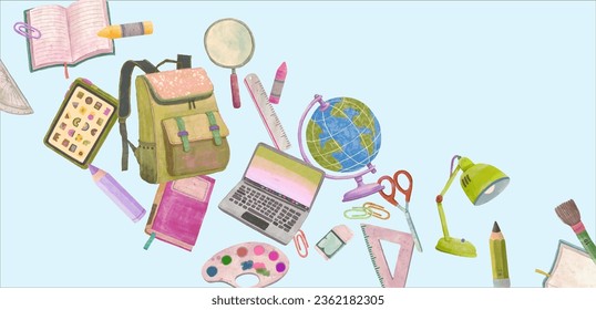 Education, learning, back to school  background. vector illustration. eatercolor painting, stationery